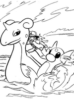 coloriage pkemon sacha et pikachu sur l eau